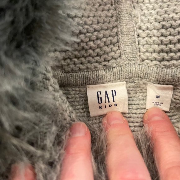GAP Fur-Trim Hoodie Poncho Sweater size M in Heather Gray - Picture 5 of 9